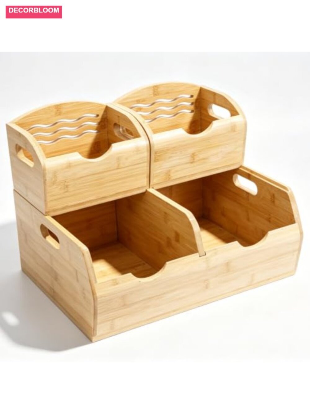 Bamboo Stackable Pantry Storage Bins Produce Baskets Set Kitchen Organizer